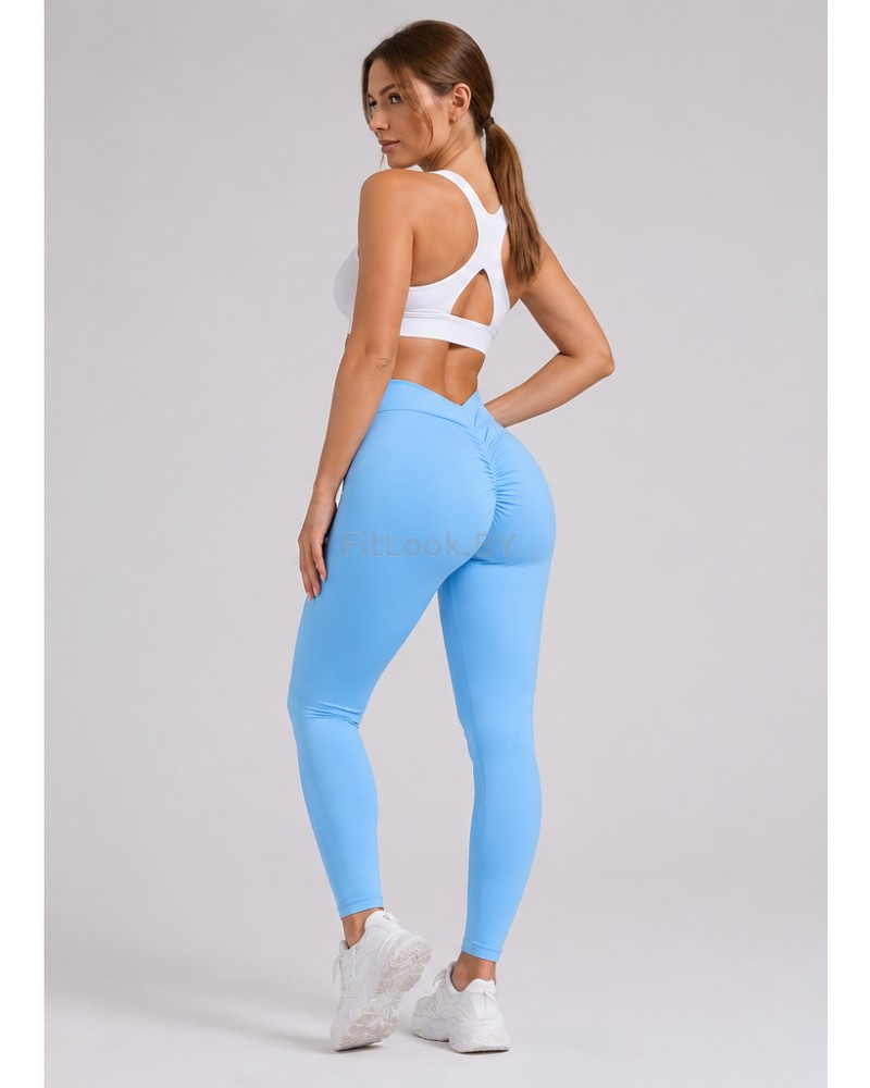 Лосины со сборочкой и V-образным поясом Shape Up (Голубые)