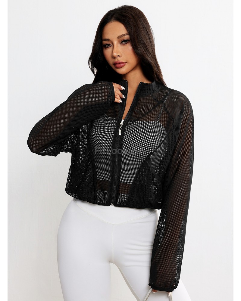 Бомбер из перфорированной сетки Mesh Zip Чёрный