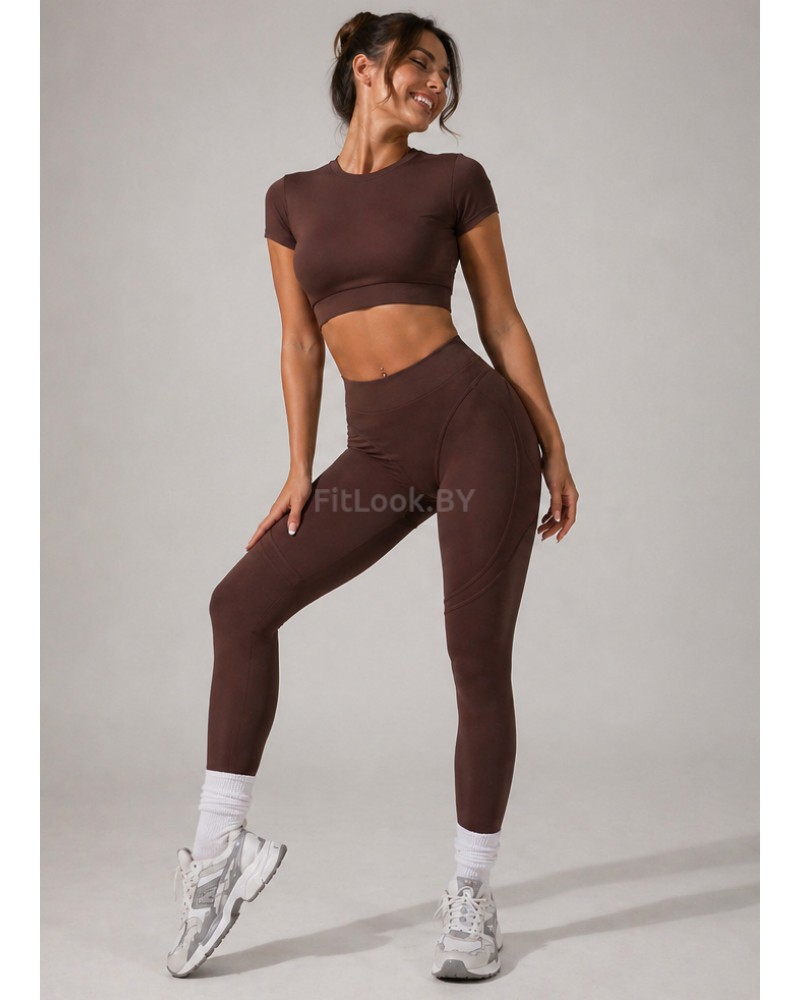 Топ FITBASE Classic Rash укороченный (коричневый, без чашек)