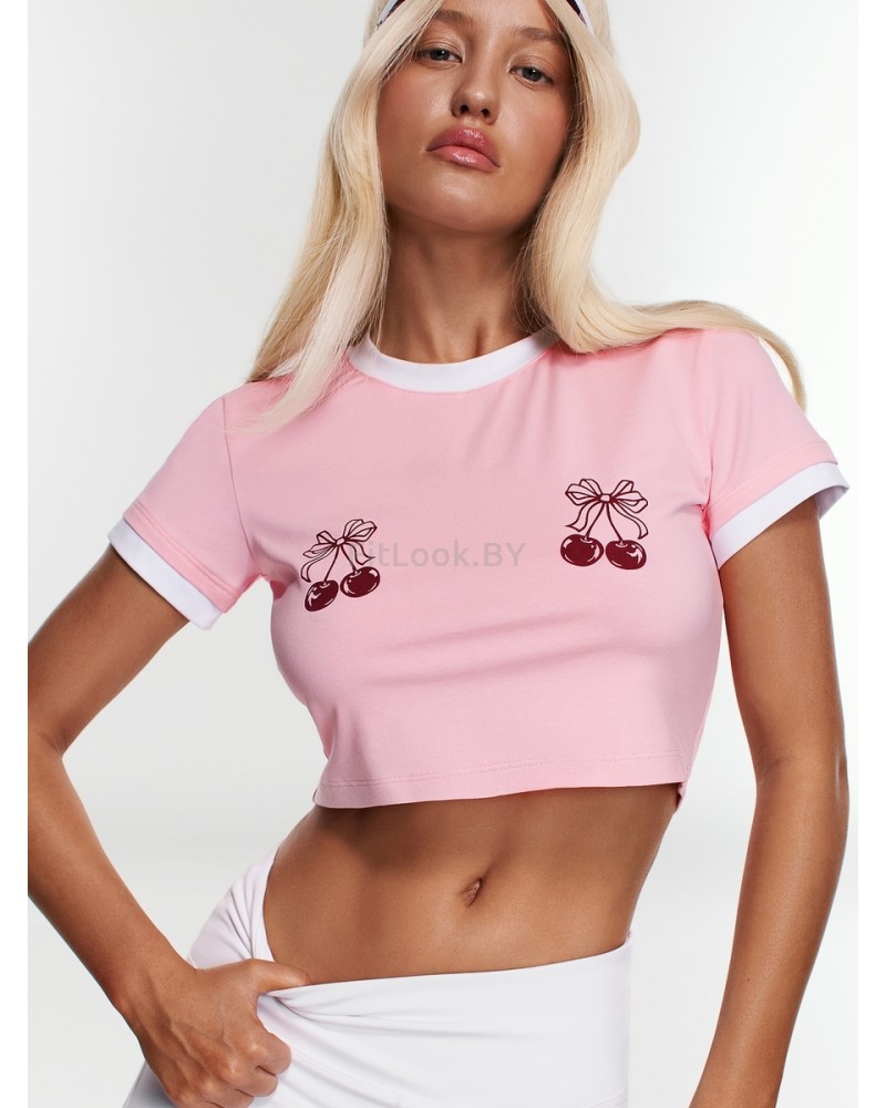 Укороченная кроп-футболка Neverlate Ringer Tee Pink