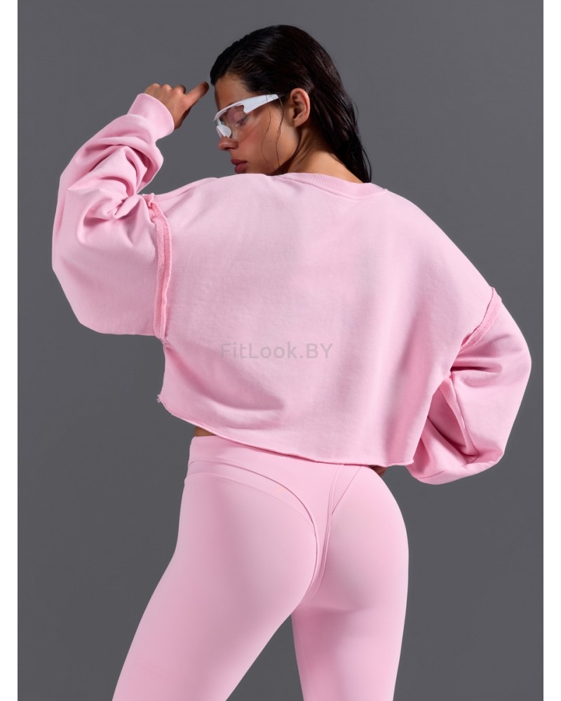 Укороченный розовый свитшот объёмного кроя Crop Pinky