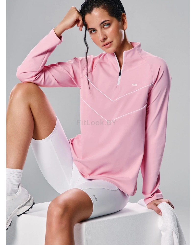 Спортивный лонгслив Neverlate Quarter-Zip (Baby Pink)